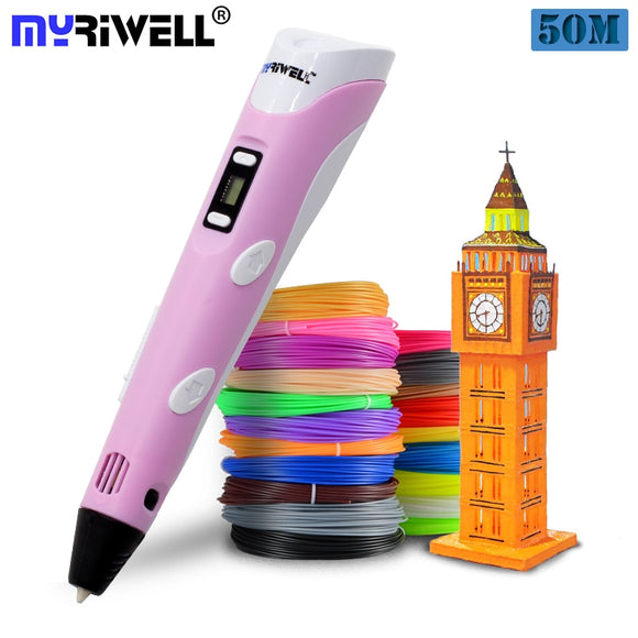 Myriwell 3D Pen 3D Printer Pen 3D Printing Drawing Pen With 50 Meters 10 Color ABS Filament Magic Maker Arts for Student Gift